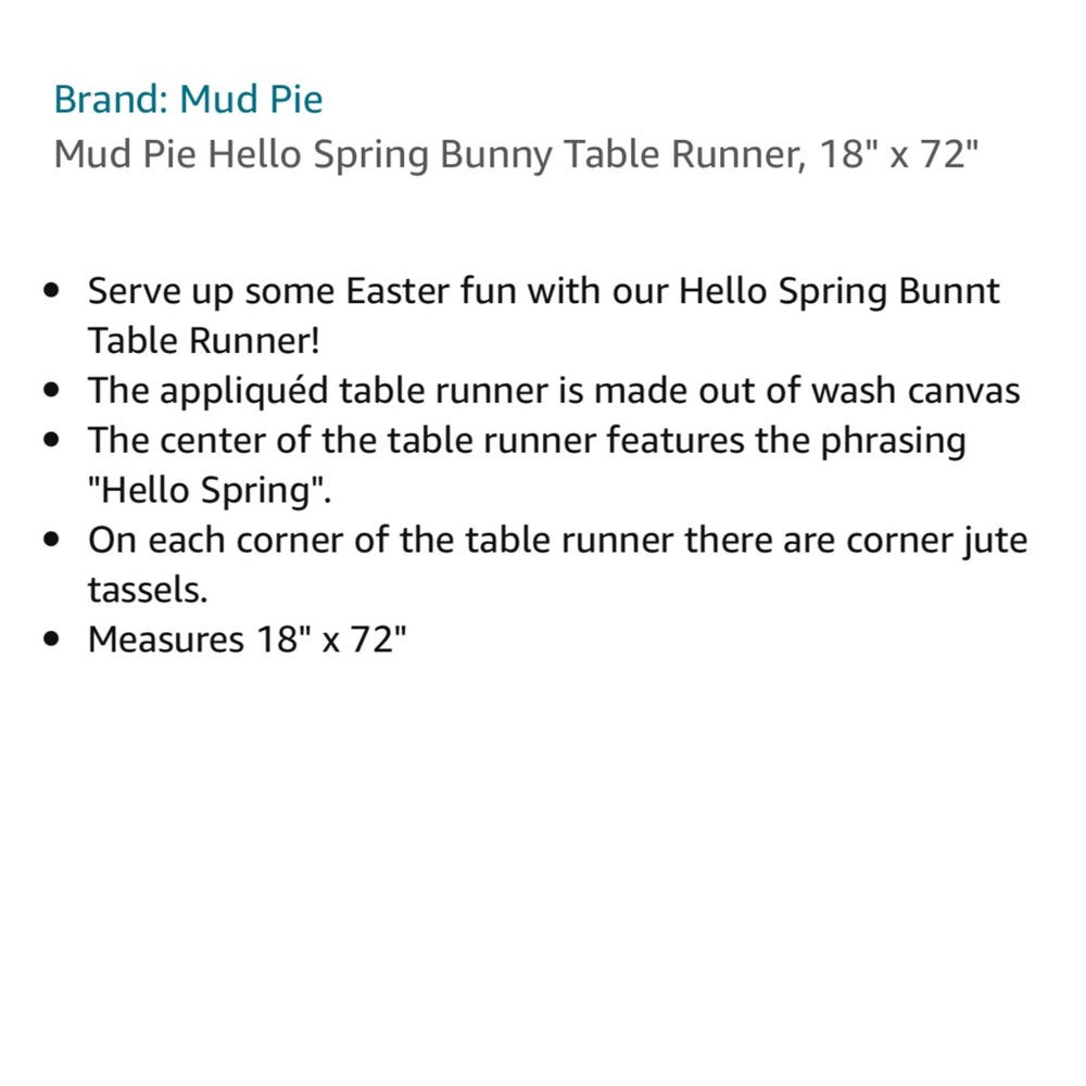 Mud Pie Hello Spring Bunny Table Runner - Picture 7 of 7